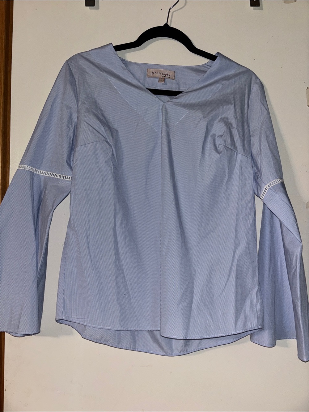 Philosophy Light Blue V-Neck Bell Sleeve Blouse